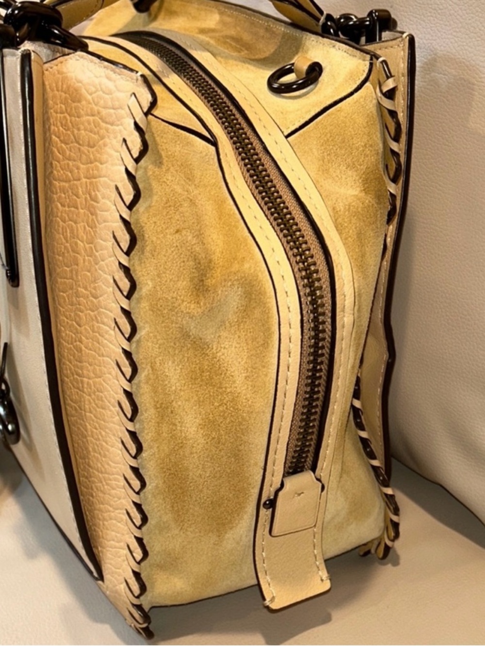 Coach Dreamer 36 Colorblock Suede Cream and Tan Satchel Bag - Picture 3 of 14